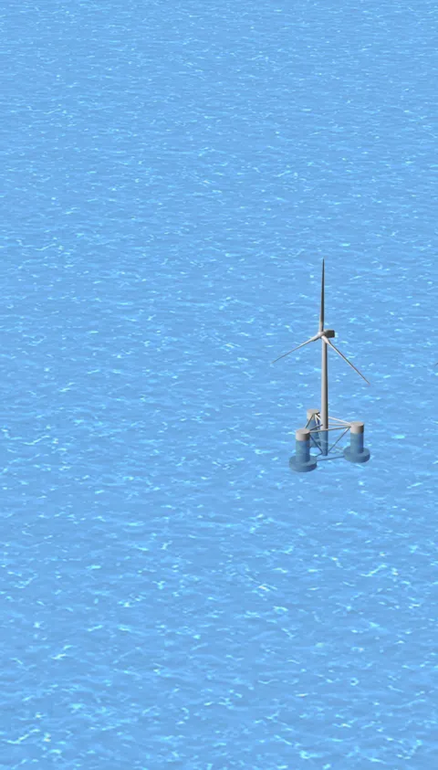 wind turbine in foreground of offshore turbines